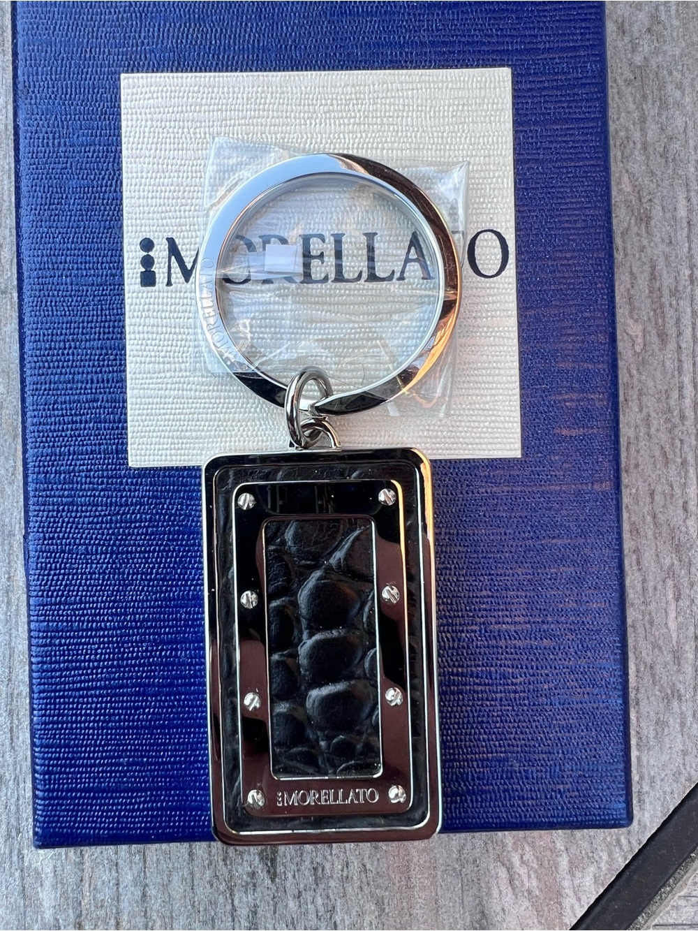Black Leather & Silver Rectangular Keyring